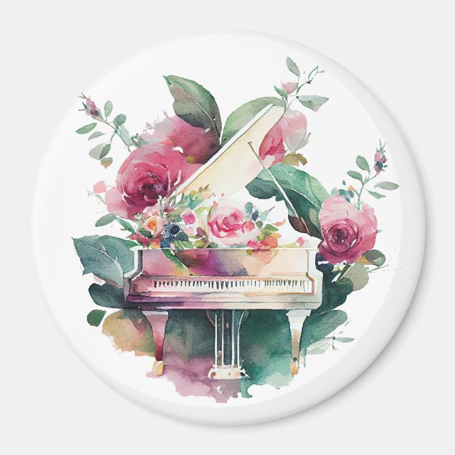 Íman White Baby Grand Piano Watercolor (Frente)