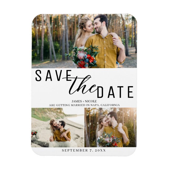 Íman White & Black Save the Date Weding 3 Photos (Vertical)