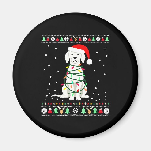Íman White Boxer Dog Ugly Christmas Sweater Funny Xmas  (Frente)