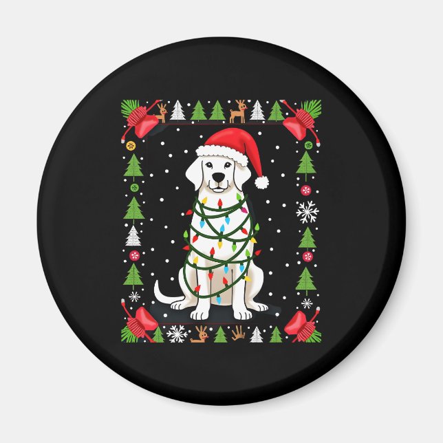 Íman White Boxer Dog Ugly Christmas Sweater Funny Xmas  (Frente)