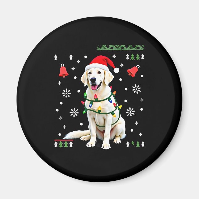 Íman White Boxer Dog Ugly Christmas Sweater Funny Xmas  (Frente)