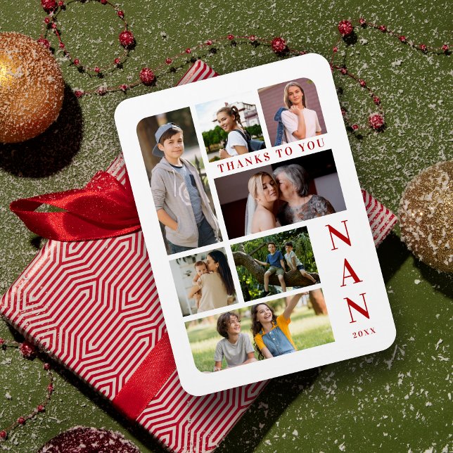 Íman White & Dark Red Classic 7 Multi Photos Collage (White & Dark Red Classic 7 Multi Photos Collage for Thankful Family Magnet.)