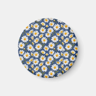 Íman White English Daisies on Blue
