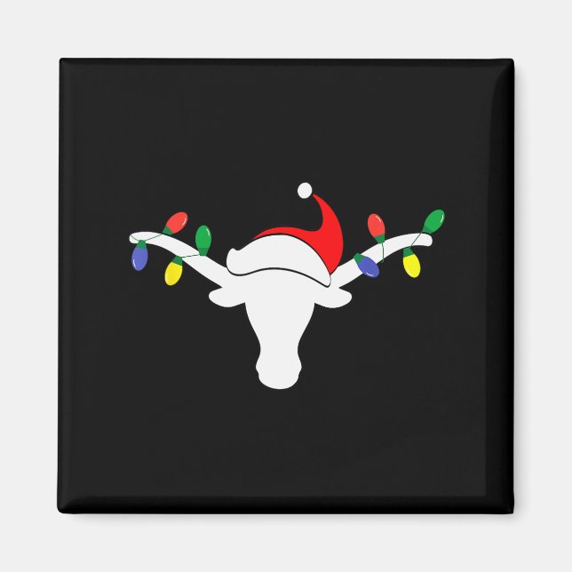 Íman White Longhorn Christmas Lights Santa Hat Horn Ant (Frente)