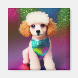 Íman White Poodle com Creme Ears no Rainbow Sparkle