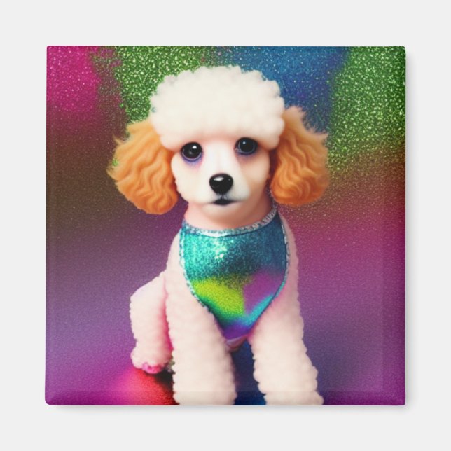 Íman White Poodle com Creme Ears no Rainbow Sparkle (Frente)
