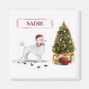Íman White Poodle Engraçado Cachorro de Natal com Árvor