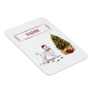 Íman White Poodle Engraçado Cachorro de Natal com Árvor