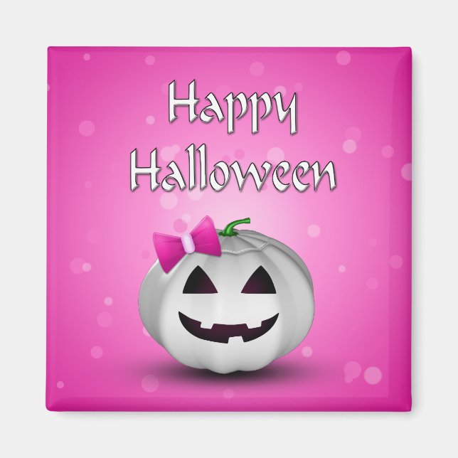 Íman White Pumpkin Pink Girly Halloween (Frente)