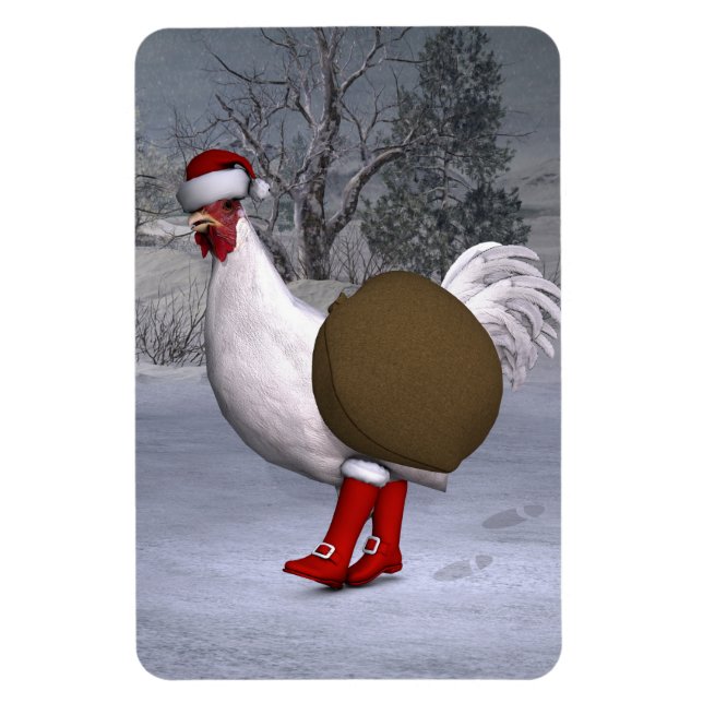 Íman White Rooster Santa Claus (Vertical)