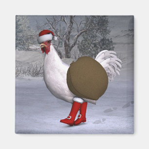 Íman White Rooster Santa Claus