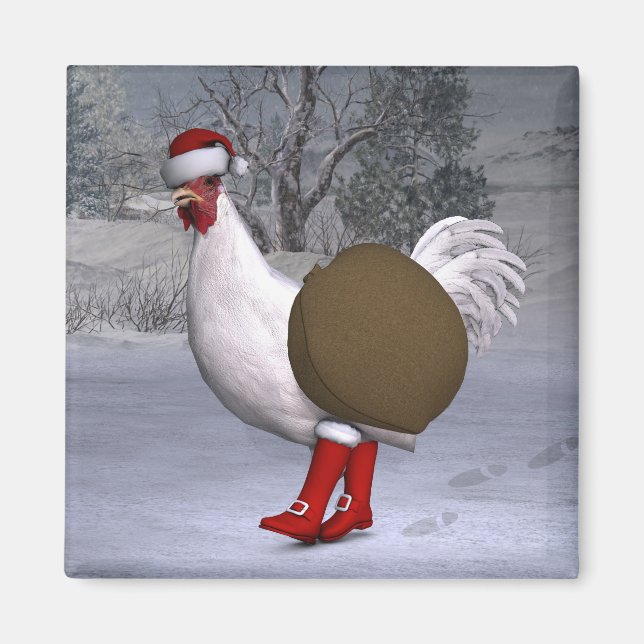 Íman White Rooster Santa Claus (Frente)