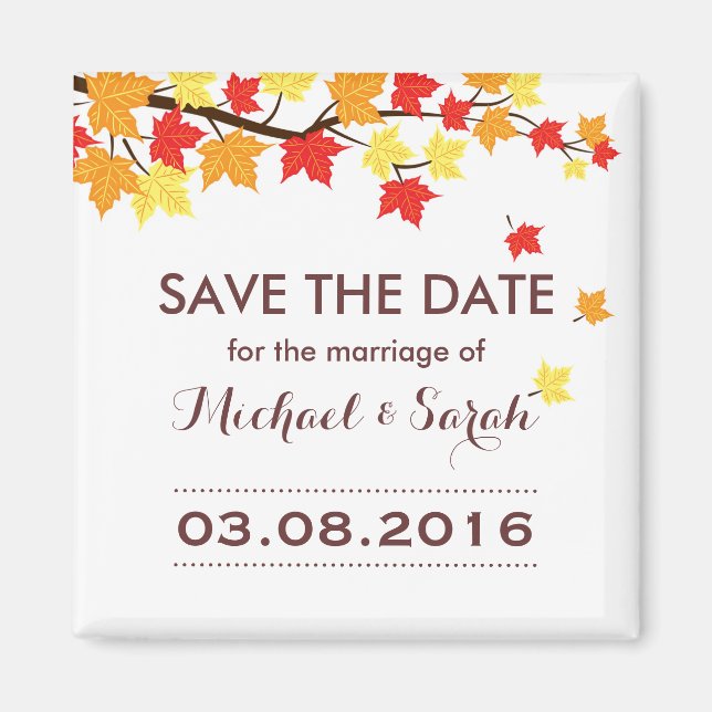 Íman White Save The Date Maple Leaf Casamento outono Ma (Frente)