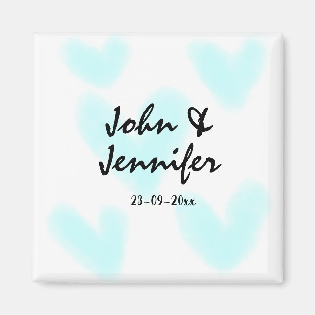 Íman white simple minimal text style wedding blue heart (Frente)