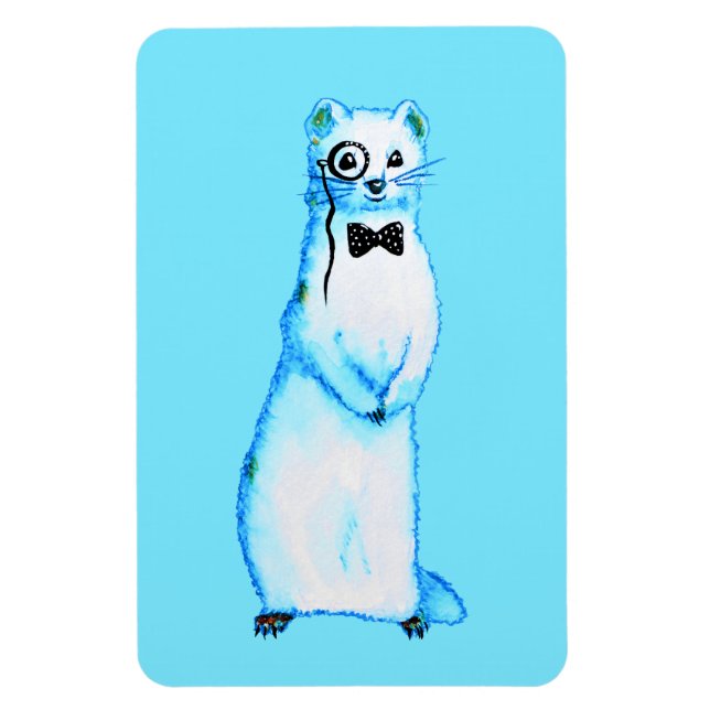 Íman White Stoat Ermine Cute Ferret Arte (Vertical)