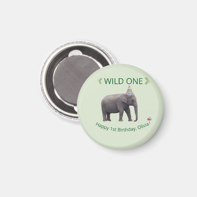 Íman Wild One Elephant Birthday Keepsake (Front/Back)