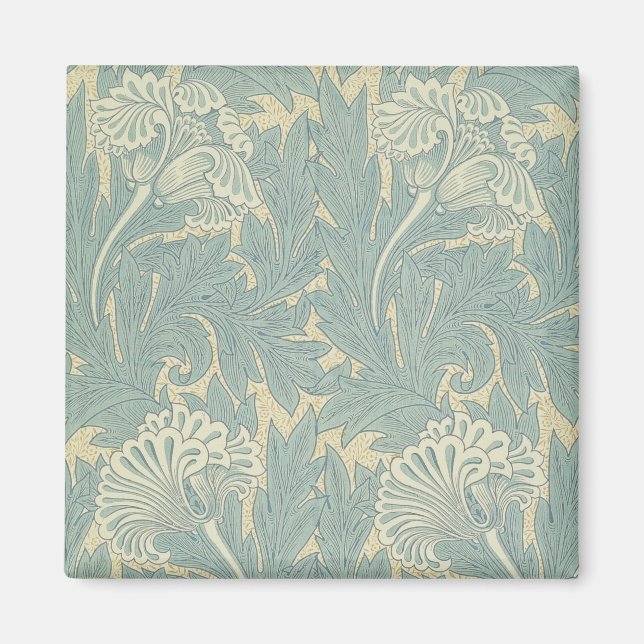 Íman William Morris Clássico Tulipa Azul Floral (Frente)