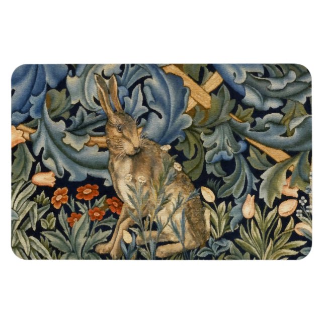 Íman William Morris Forest Rabbit Floral Art Nouveau (Horizontal)