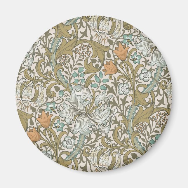 Íman William Morris Lírio Dourado Azul Clássico Dourado (Frente)