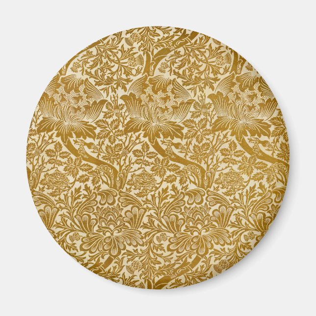 Íman William Morris Rosa e Thistle Floral Ouro (Frente)