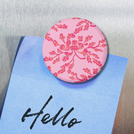 Íman Winding Peony Woodcut in Pink and Orange Magnet