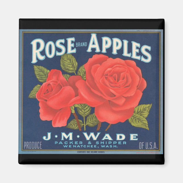 Íman Wintage Rosa Apple Fruta Label Magnet (Frente)