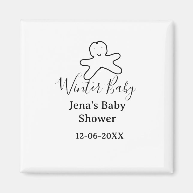 Íman Winter baby shower cookie black scribble hand-draw (Frente)
