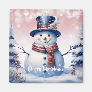 Íman Winter Forest Snowman Natal Cor de Rosa