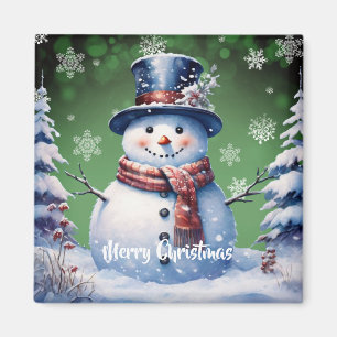 Íman Winter Forest Snowman Natal   Verde