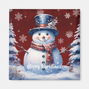 Íman Winter Forest Snowman Natal Vermelha