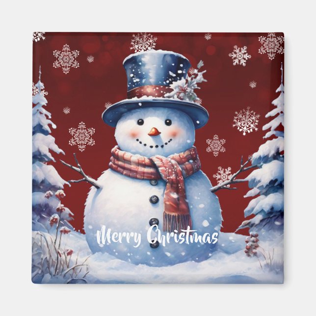 Íman Winter Forest Snowman Natal | Vermelha (Frente)