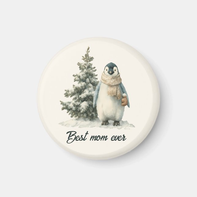 Íman Winter Penguin “Best Mom Ever” Design (Frente)