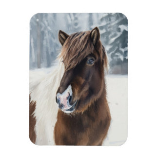 Íman Winter Warmth – Icelandic Horse Watercolor Magnet
