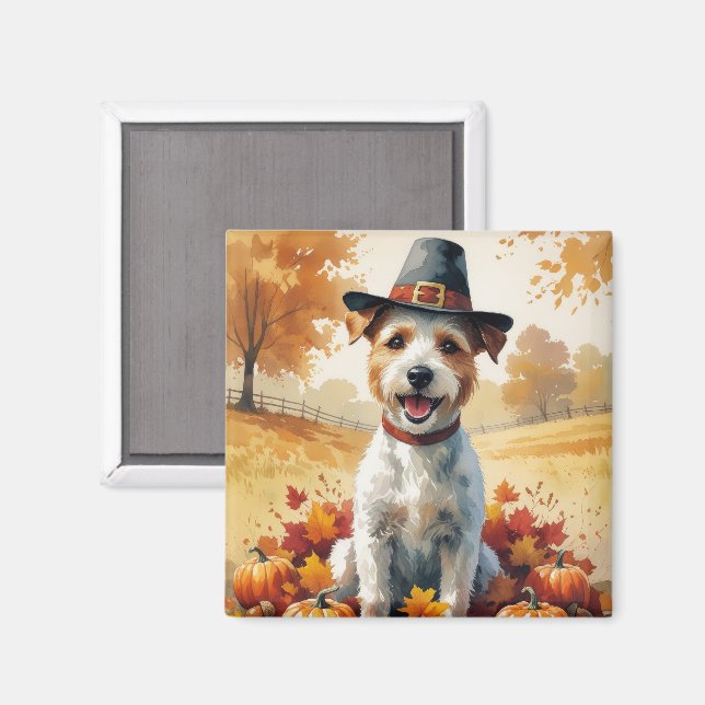 Íman Wire Fox Terrier em Folhas de Outono Arte de Ação  (Front/Back)