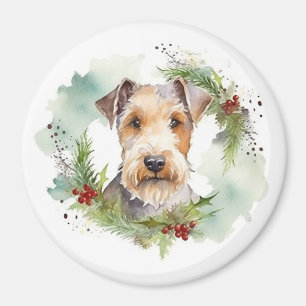 Íman Wirefox Terrier Wreath de Natal Festivo Pup
