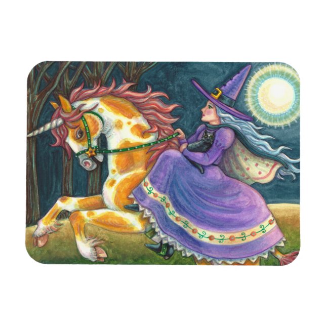 Íman WITCH & HALLOWEEN UNICORN, BLACK CAT Fantasy Horse (Horizontal)