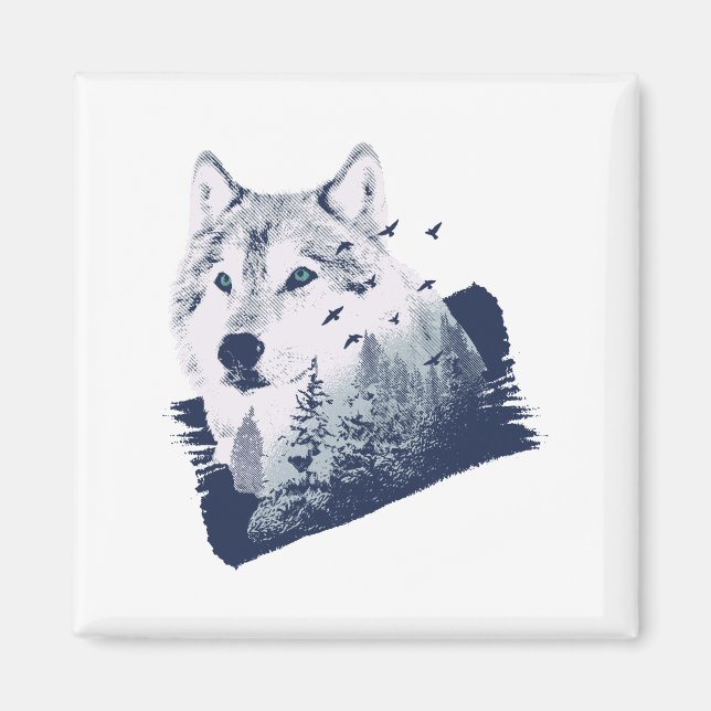 Íman Wolf Blue Forest Grunge (Frente)