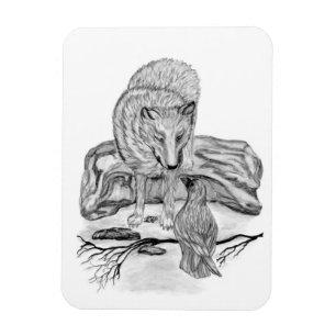 Íman Wolf e Raven design preto e branco