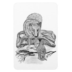 Íman Wolf e Raven design preto e branco