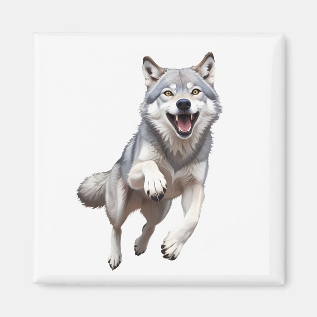 Íman Wolf Happy Brincando Na Floresta Aérea (Frente)