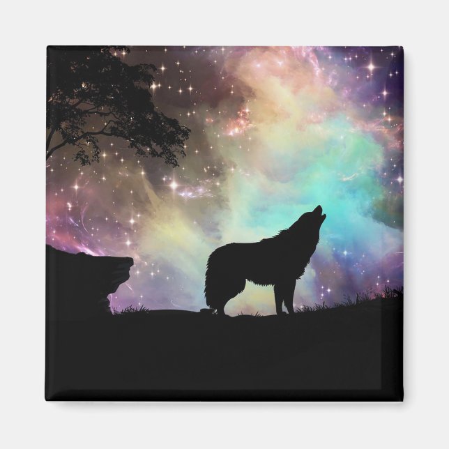Íman Wolf Howling Silhouette Magnet (Frente)