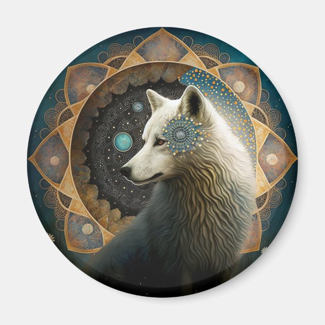 Íman Wolf Mandala Branco (Frente)