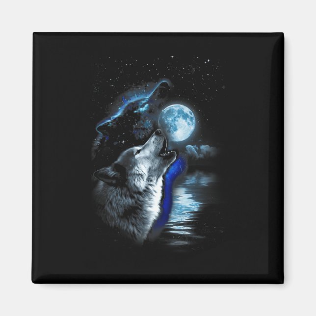 Íman Wolf Moon Lake Wolf Howling Full Moon Wolf Graphic (Frente)