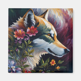 Íman Wolf Portrait Arte Floral