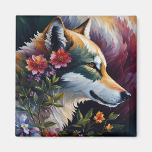Íman Wolf Portrait Arte Floral