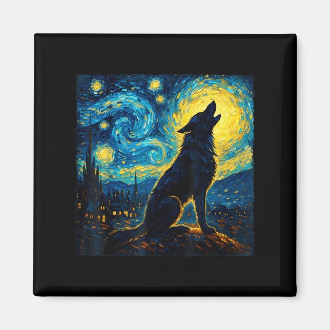 Íman Wolf Starry Night Howling Moon Engraçado Para Home (Frente)