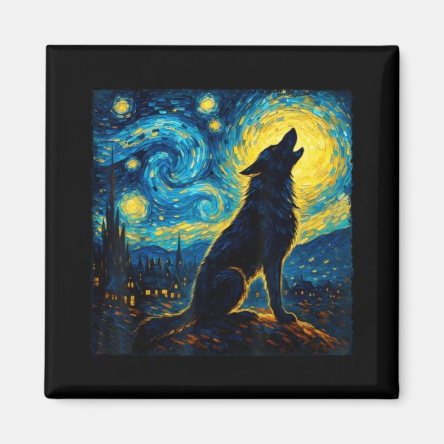 Íman Wolf Starry Night Howling Moon Engraçado Presente  (Frente)