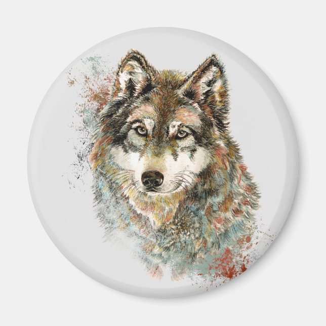 Íman Wolf Watercolor Animal Nature Art (Frente)