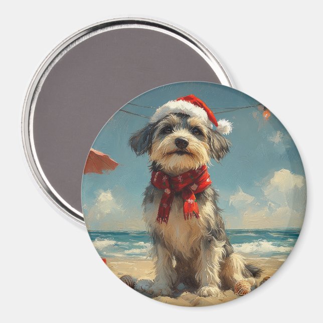 Íman Wolfhound Dog Christmas Vintage Beach (Front/Back)