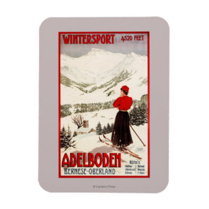 Íman Woman Skier Overlook Adelboden Poster